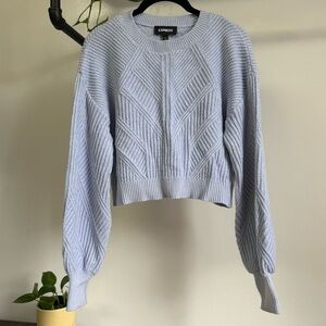 Express Light Blue Crew Neck Short Line Sweater with Ribbed Detailing XS